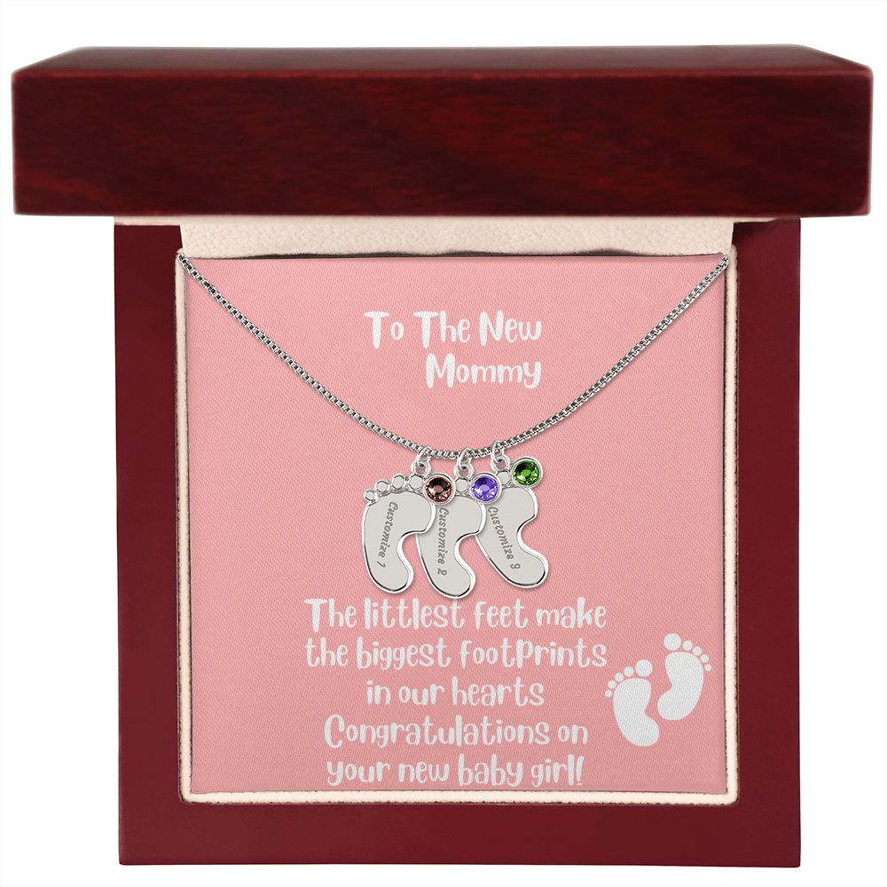 GS Gifting Stop Mom Gift Personalized Engraved Birthstone Baby Foot Necklace Baby Girl - Pick Name and Birthstone - giftingstop