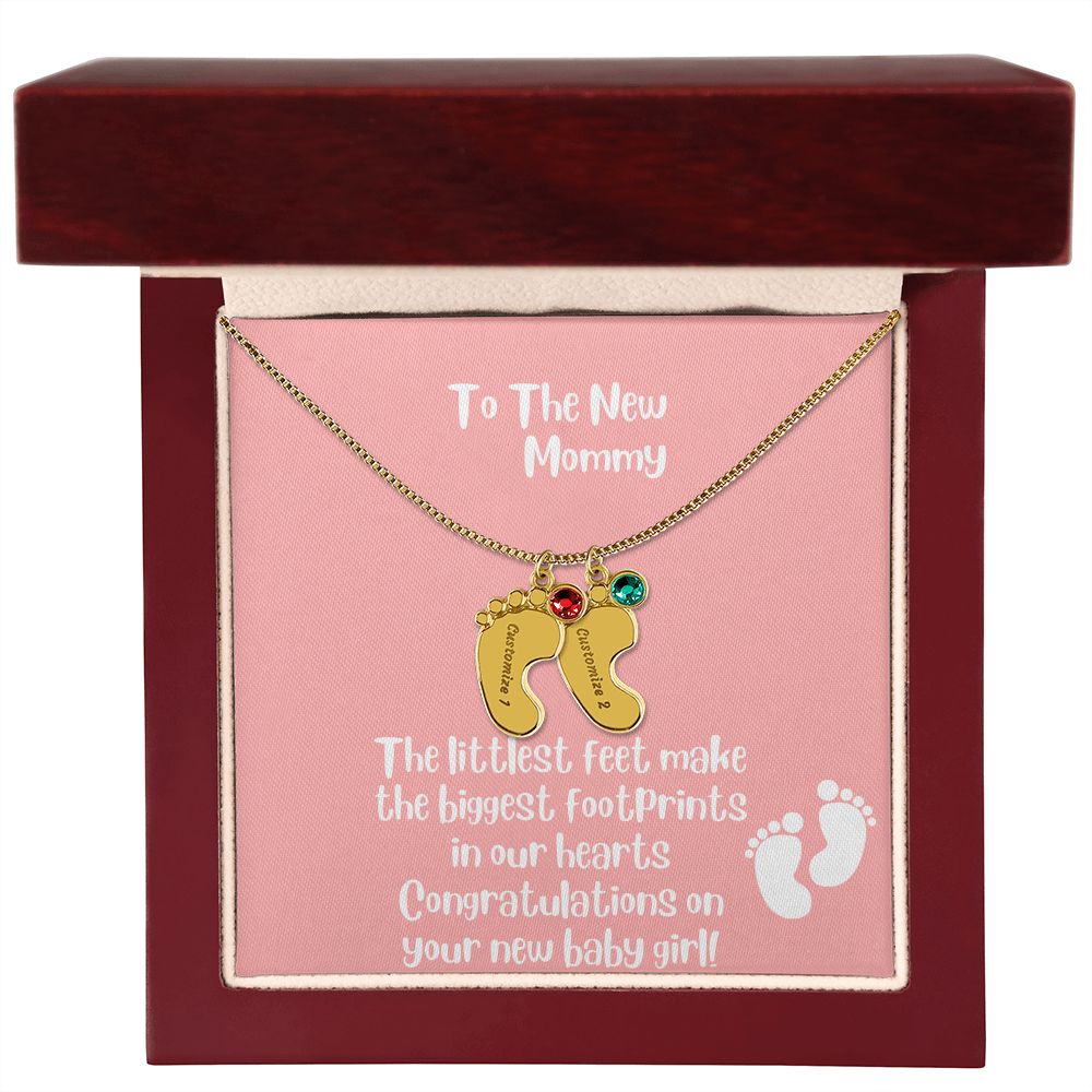 GS Gifting Stop Mom Gift Personalized Engraved Birthstone Baby Foot Necklace Baby Girl - Pick Name and Birthstone - giftingstop