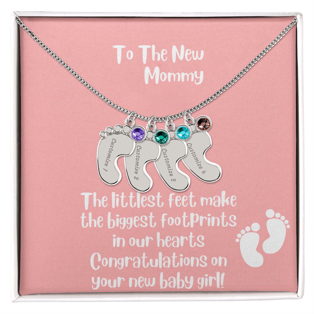 GS Gifting Stop Mom Gift Personalized Engraved Birthstone Baby Foot Necklace Baby Girl - Pick Name and Birthstone - giftingstop