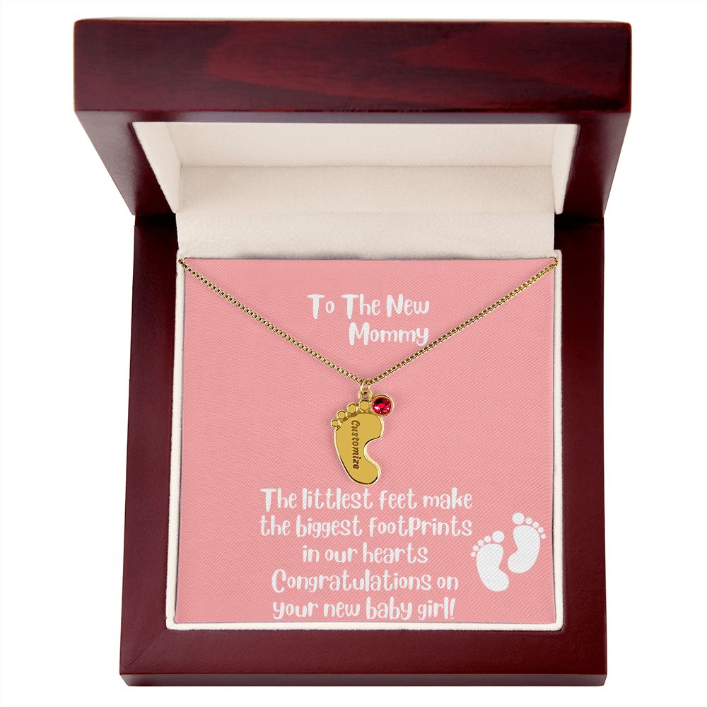 GS Gifting Stop Mom Gift Personalized Engraved Birthstone Baby Foot Necklace Baby Girl - Pick Name and Birthstone - giftingstop