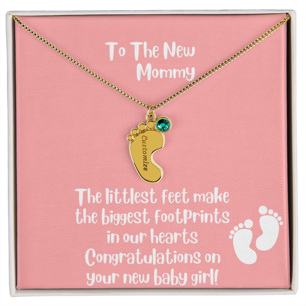 GS Gifting Stop Mom Gift Personalized Engraved Birthstone Baby Foot Necklace Baby Girl - Pick Name and Birthstone - giftingstop