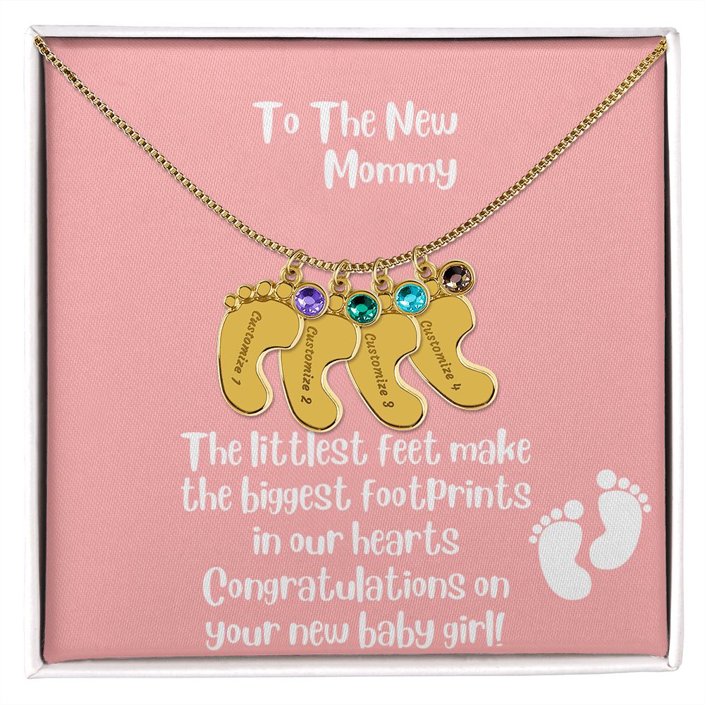 GS Gifting Stop Mom Gift Personalized Engraved Birthstone Baby Foot Necklace Baby Girl - Pick Name and Birthstone - giftingstop