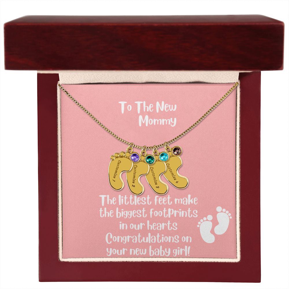 GS Gifting Stop Mom Gift Personalized Engraved Birthstone Baby Foot Necklace Baby Girl - Pick Name and Birthstone - giftingstop