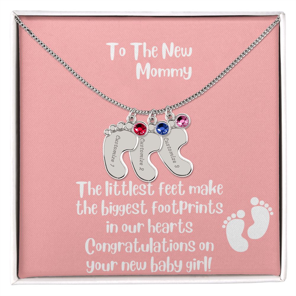 GS Gifting Stop Mom Gift Personalized Engraved Birthstone Baby Foot Necklace Baby Girl - Pick Name and Birthstone - giftingstop