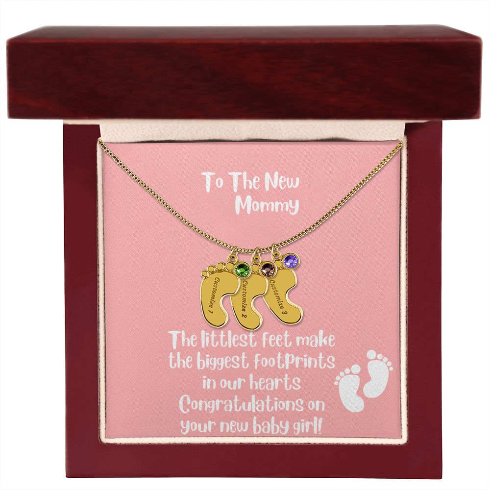 GS Gifting Stop Mom Gift Personalized Engraved Birthstone Baby Foot Necklace Baby Girl - Pick Name and Birthstone - giftingstop