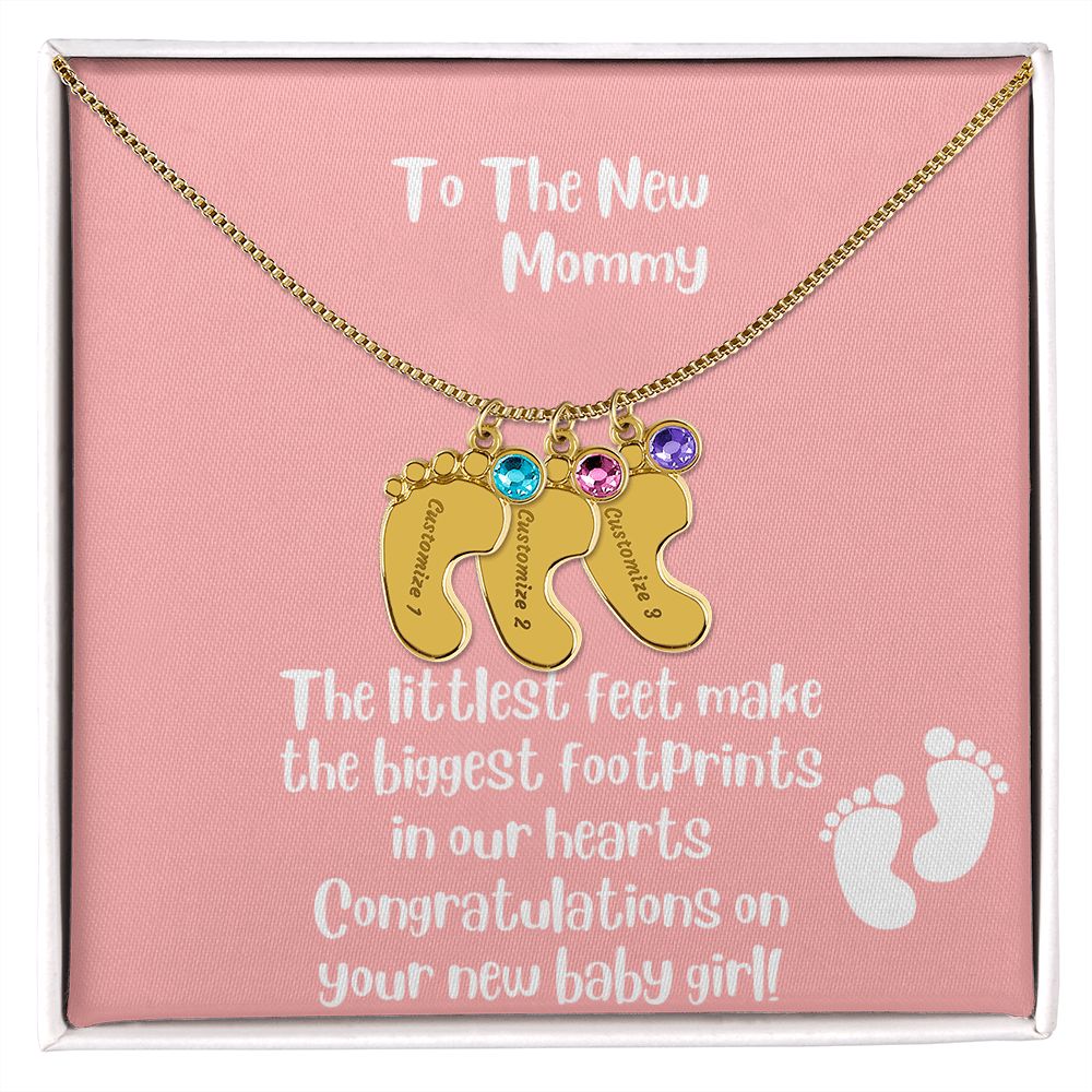 GS Gifting Stop Mom Gift Personalized Engraved Birthstone Baby Foot Necklace Baby Girl - Pick Name and Birthstone - giftingstop