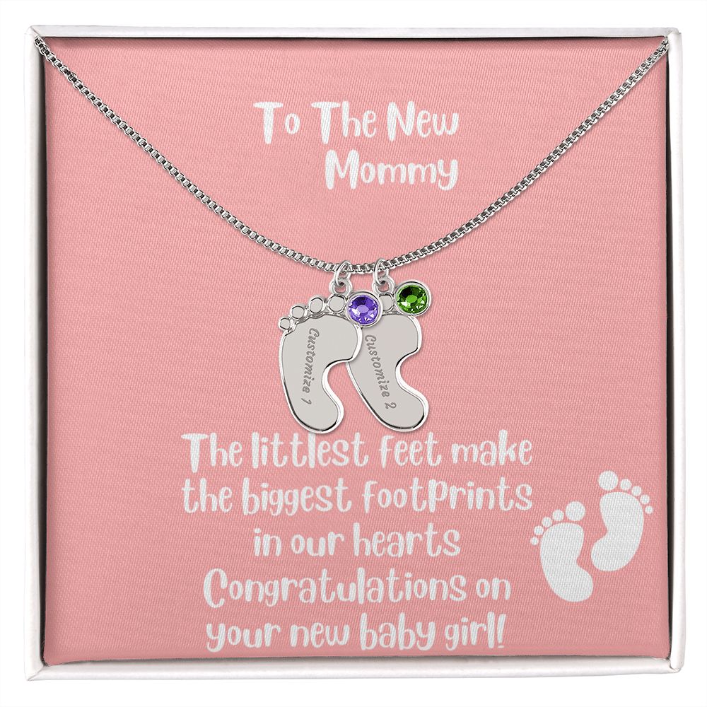 GS Gifting Stop Mom Gift Personalized Engraved Birthstone Baby Foot Necklace Baby Girl - Pick Name and Birthstone - giftingstop