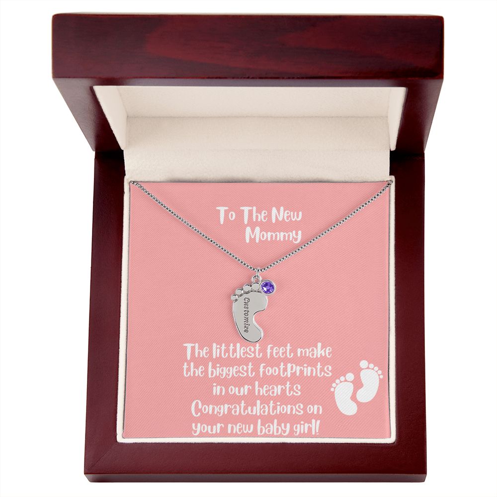 GS Gifting Stop Mom Gift Personalized Engraved Birthstone Baby Foot Necklace Baby Girl - Pick Name and Birthstone - giftingstop
