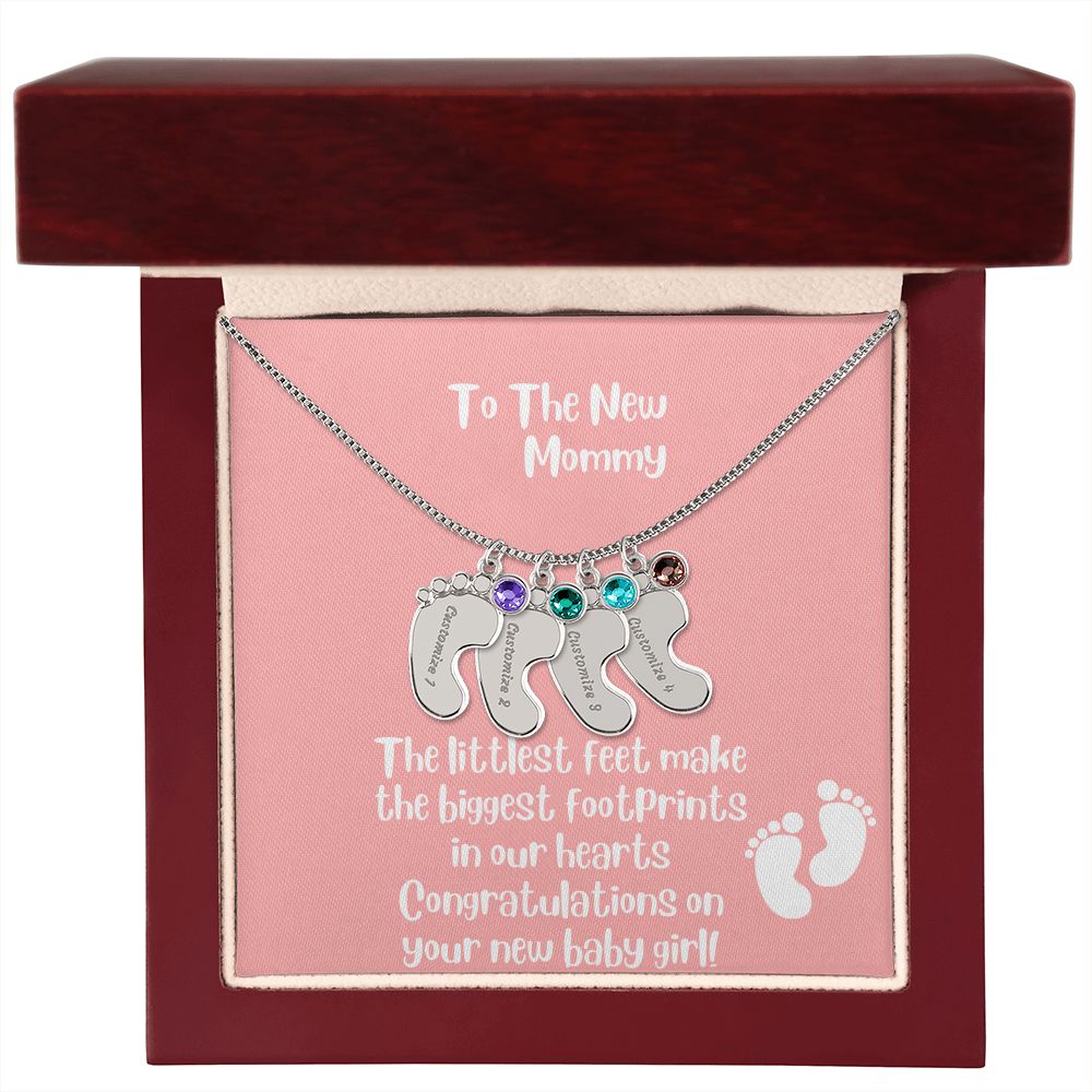 GS Gifting Stop Mom Gift Personalized Engraved Birthstone Baby Foot Necklace Baby Girl - Pick Name and Birthstone - giftingstop