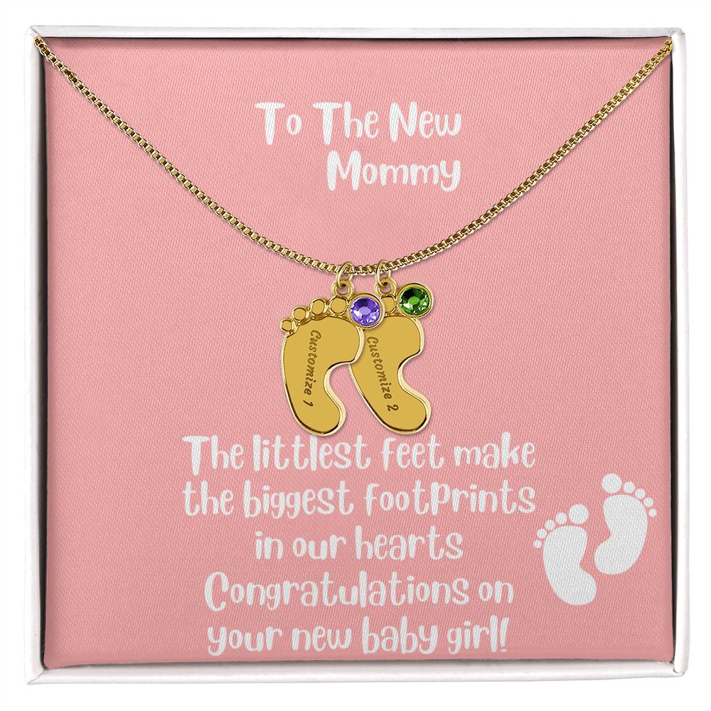 GS Gifting Stop Mom Gift Personalized Engraved Birthstone Baby Foot Necklace Baby Girl - Pick Name and Birthstone - giftingstop