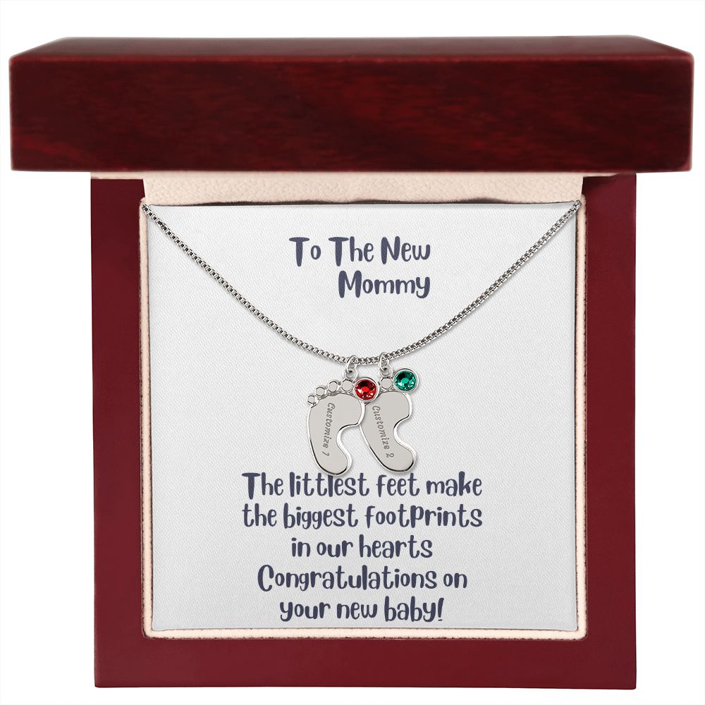 GS Gifting Stop Mom Gift Personalized Engraved Birthstone Baby Foot Necklace - Pick Name and Birthstone - giftingstop