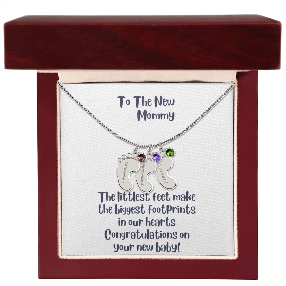 GS Gifting Stop Mom Gift Personalized Engraved Birthstone Baby Foot Necklace - Pick Name and Birthstone - giftingstop