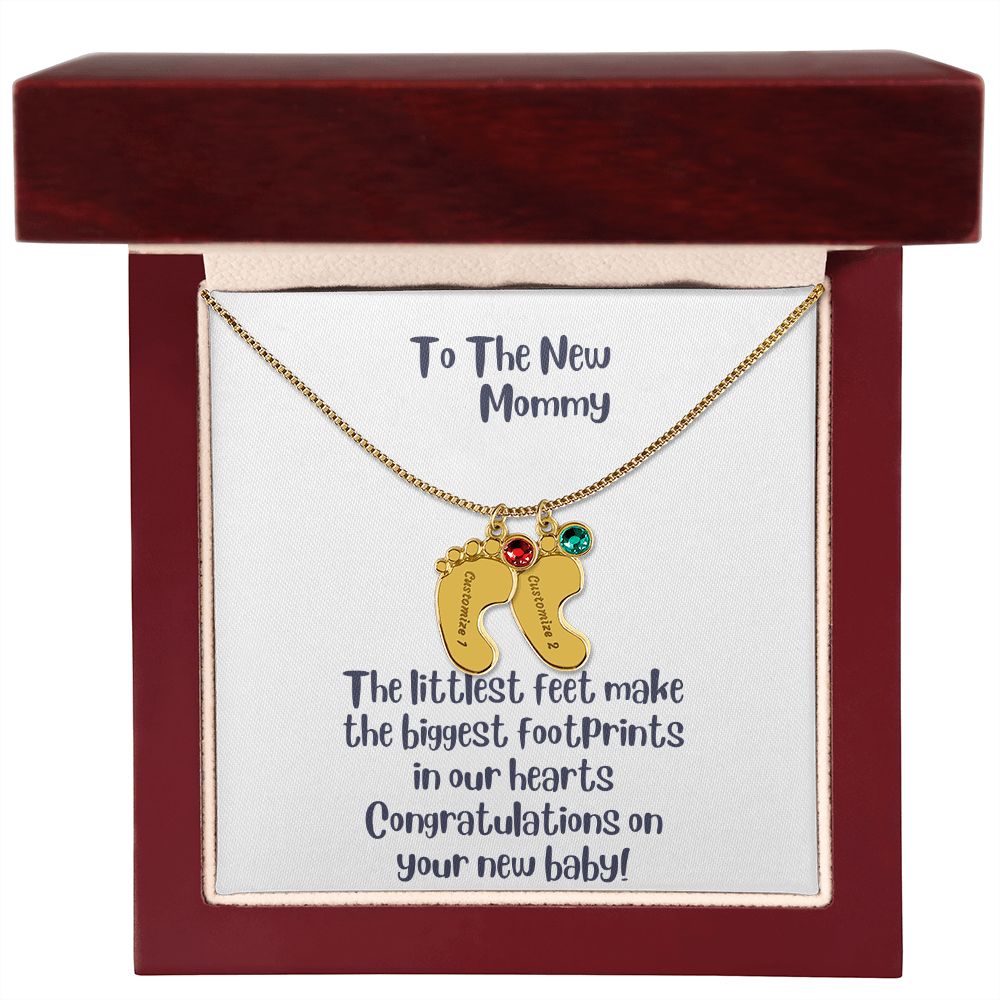 GS Gifting Stop Mom Gift Personalized Engraved Birthstone Baby Foot Necklace - Pick Name and Birthstone - giftingstop