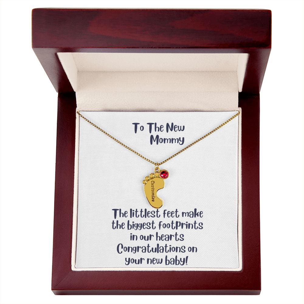 GS Gifting Stop Mom Gift Personalized Engraved Birthstone Baby Foot Necklace - Pick Name and Birthstone - giftingstop