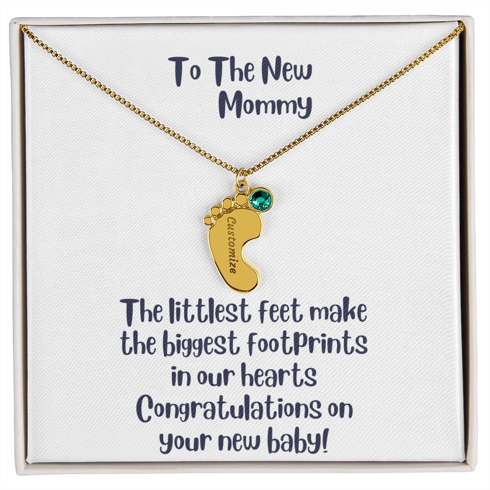 GS Gifting Stop Mom Gift Personalized Engraved Birthstone Baby Foot Necklace - Pick Name and Birthstone - giftingstop