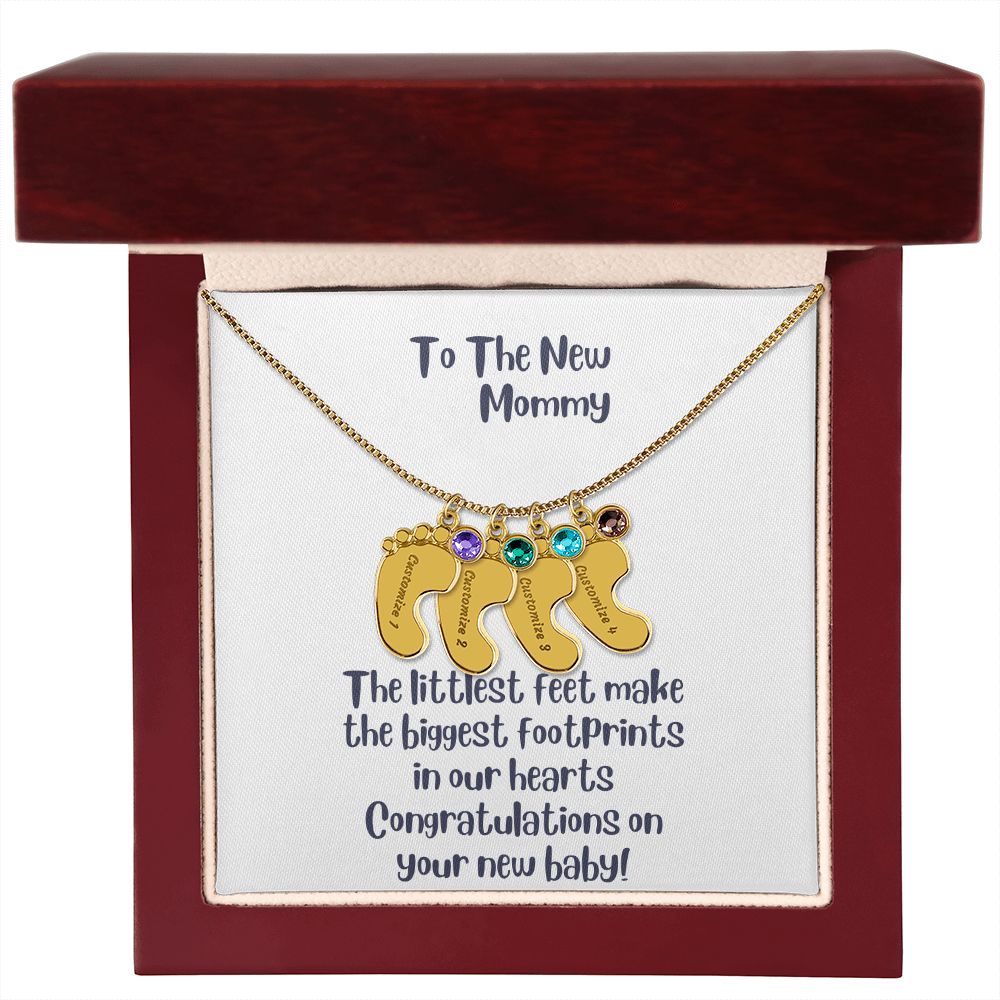 GS Gifting Stop Mom Gift Personalized Engraved Birthstone Baby Foot Necklace - Pick Name and Birthstone - giftingstop