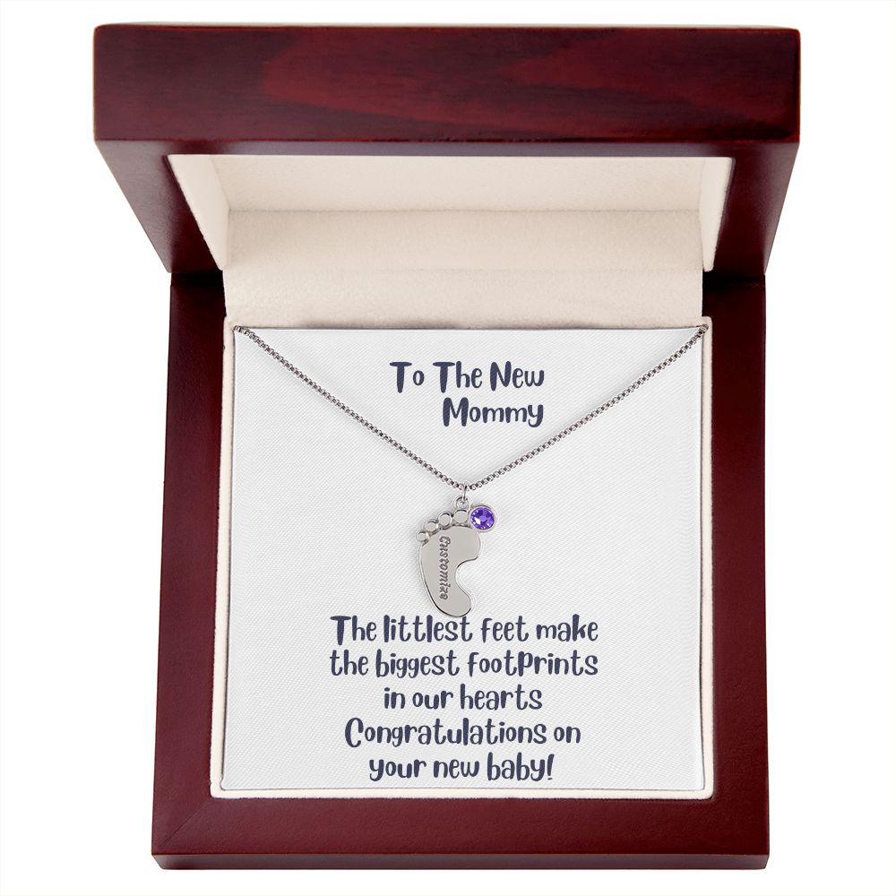 GS Gifting Stop Mom Gift Personalized Engraved Birthstone Baby Foot Necklace - Pick Name and Birthstone - giftingstop