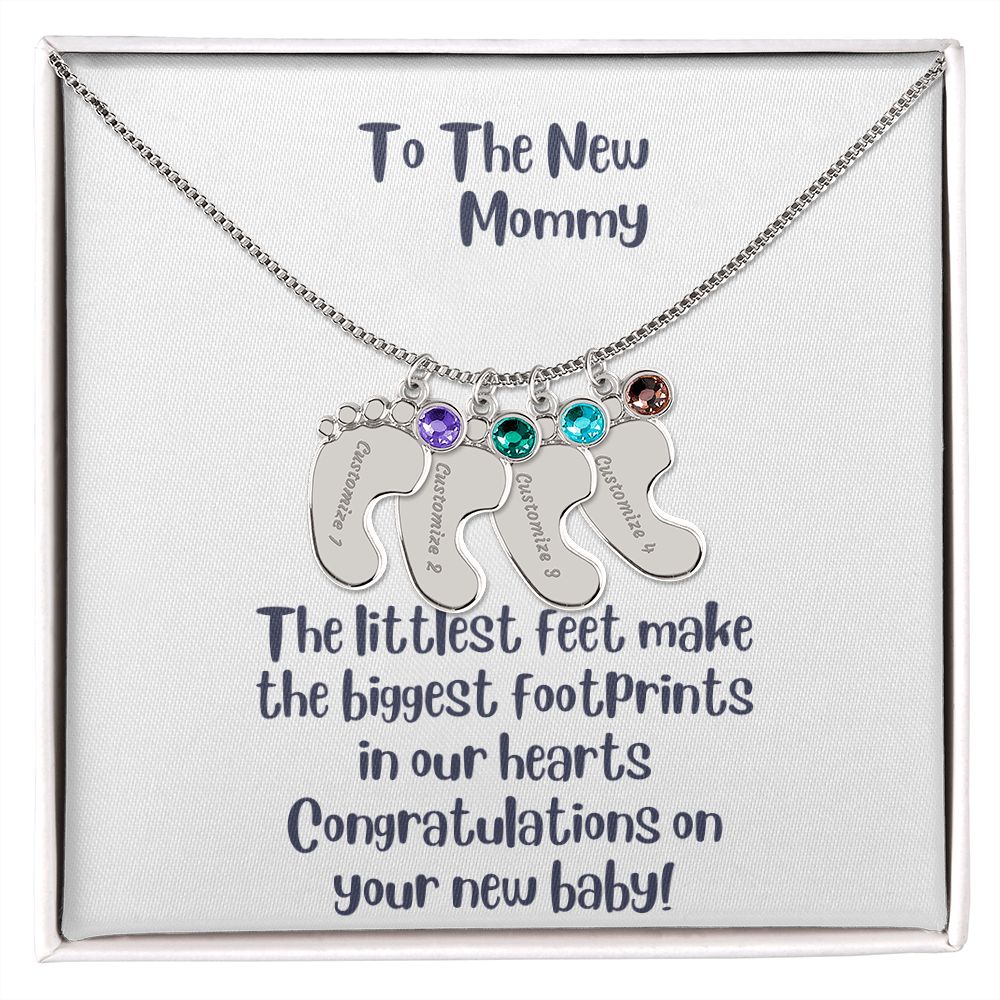 GS Gifting Stop Mom Gift Personalized Engraved Birthstone Baby Foot Necklace - Pick Name and Birthstone - giftingstop