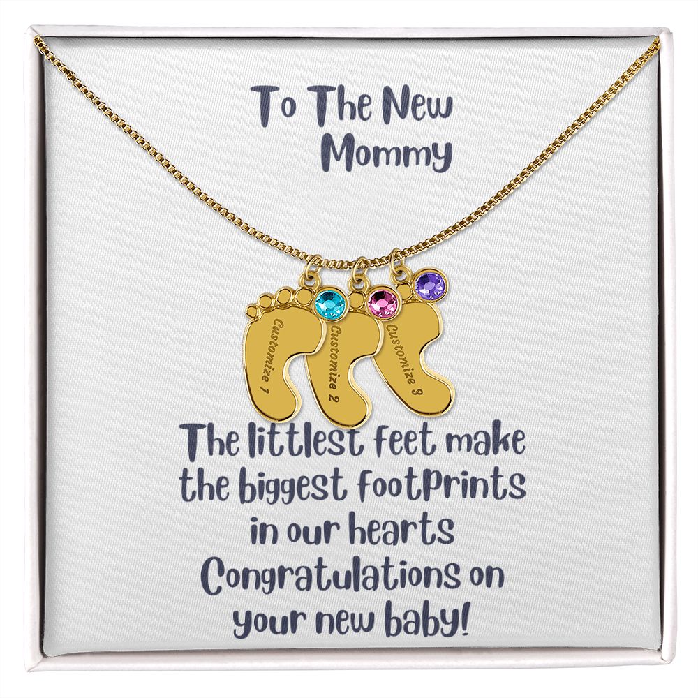 GS Gifting Stop Mom Gift Personalized Engraved Birthstone Baby Foot Necklace - Pick Name and Birthstone - giftingstop