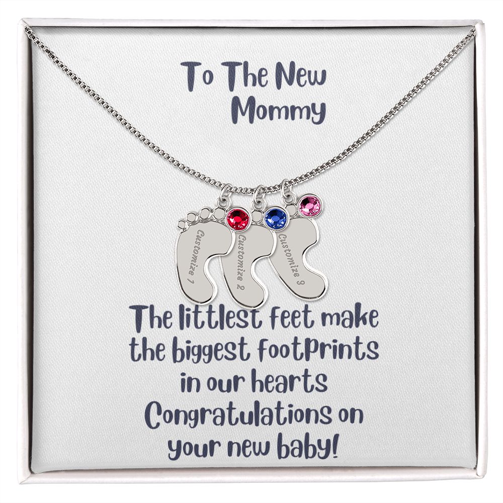 GS Gifting Stop Mom Gift Personalized Engraved Birthstone Baby Foot Necklace - Pick Name and Birthstone - giftingstop