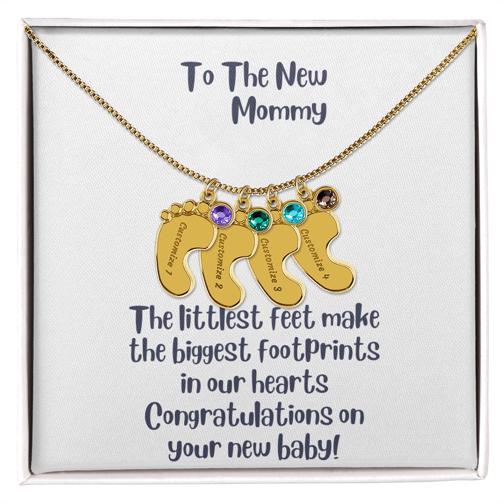 GS Gifting Stop Mom Gift Personalized Engraved Birthstone Baby Foot Necklace - Pick Name and Birthstone - giftingstop