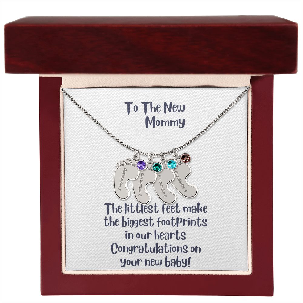 GS Gifting Stop Mom Gift Personalized Engraved Birthstone Baby Foot Necklace - Pick Name and Birthstone - giftingstop