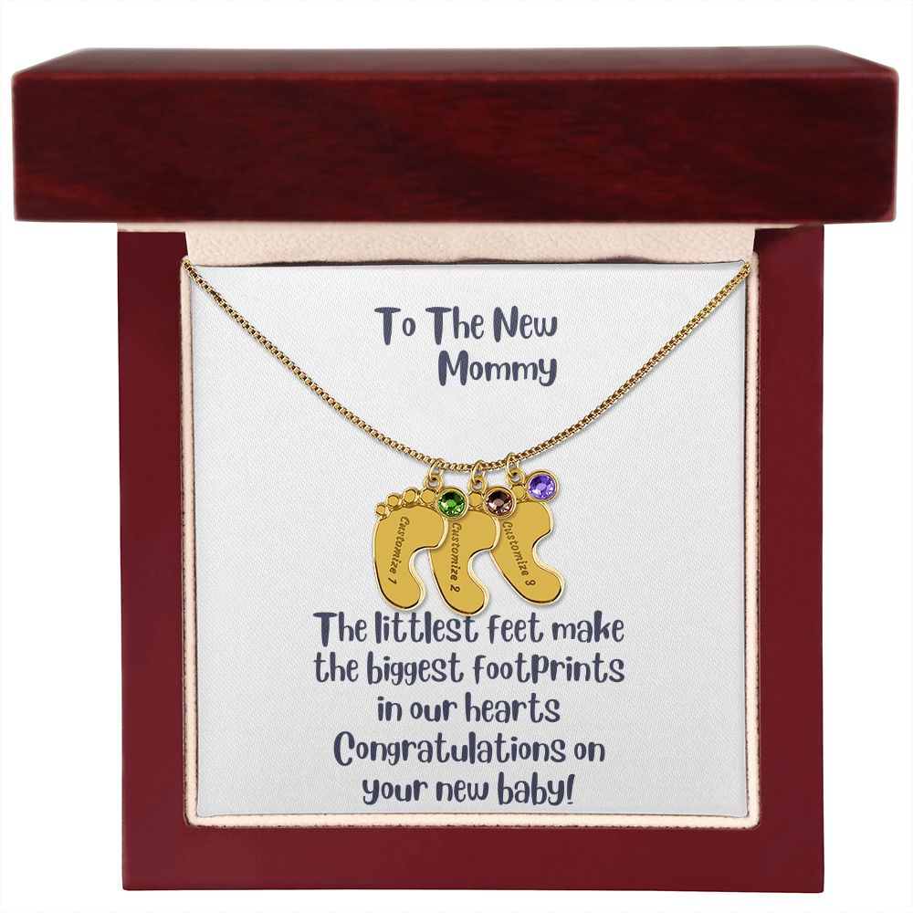 GS Gifting Stop Mom Gift Personalized Engraved Birthstone Baby Foot Necklace - Pick Name and Birthstone - giftingstop
