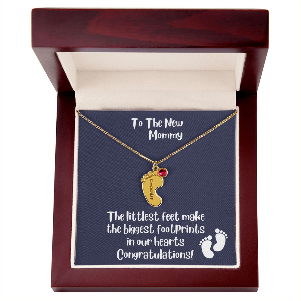Mom Gift: Personalized Engraved Birthstone Baby Foot Necklace For The New Mother - Pick Name & Birthstone - giftingstop