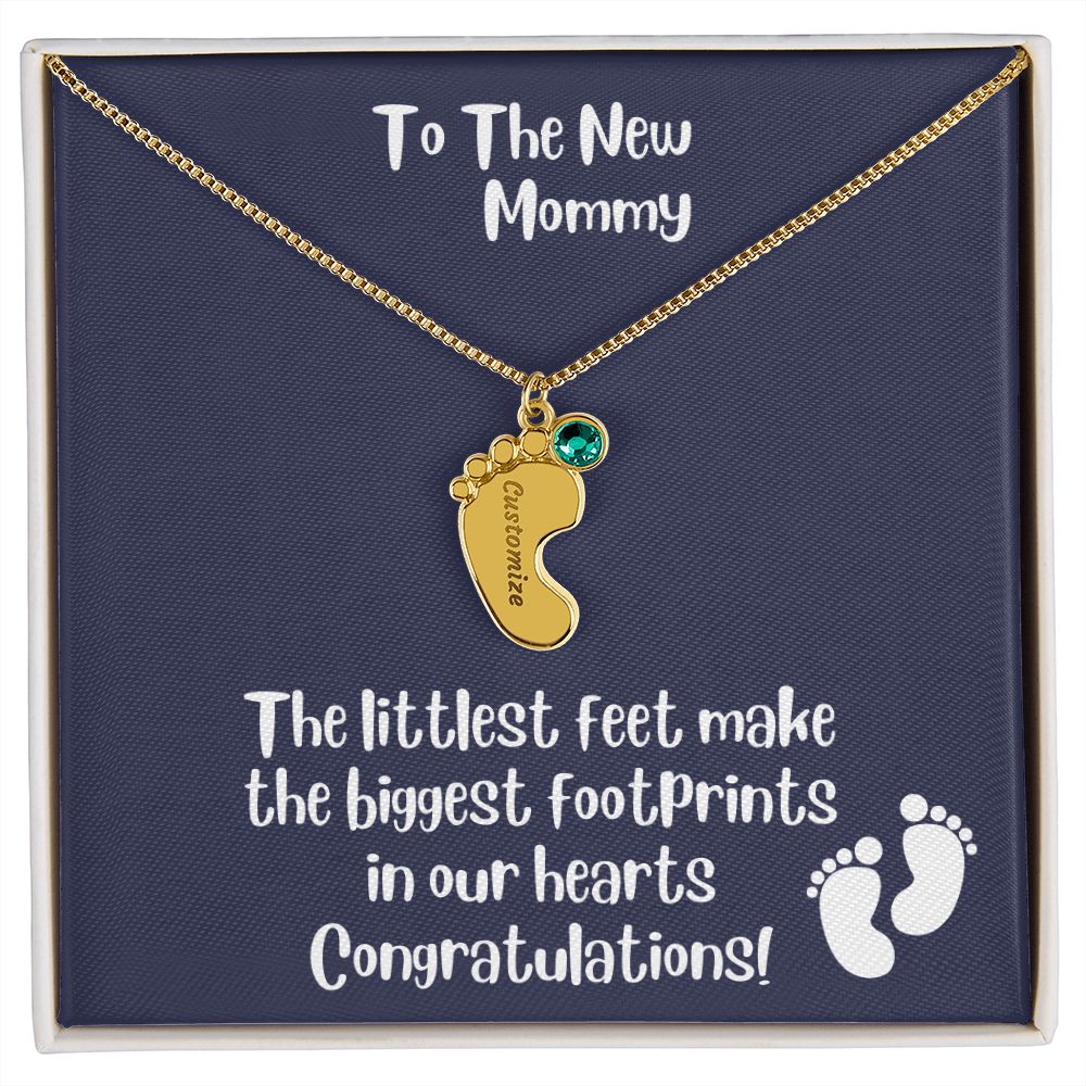 Mom Gift: Personalized Engraved Birthstone Baby Foot Necklace For The New Mother - Pick Name & Birthstone - giftingstop