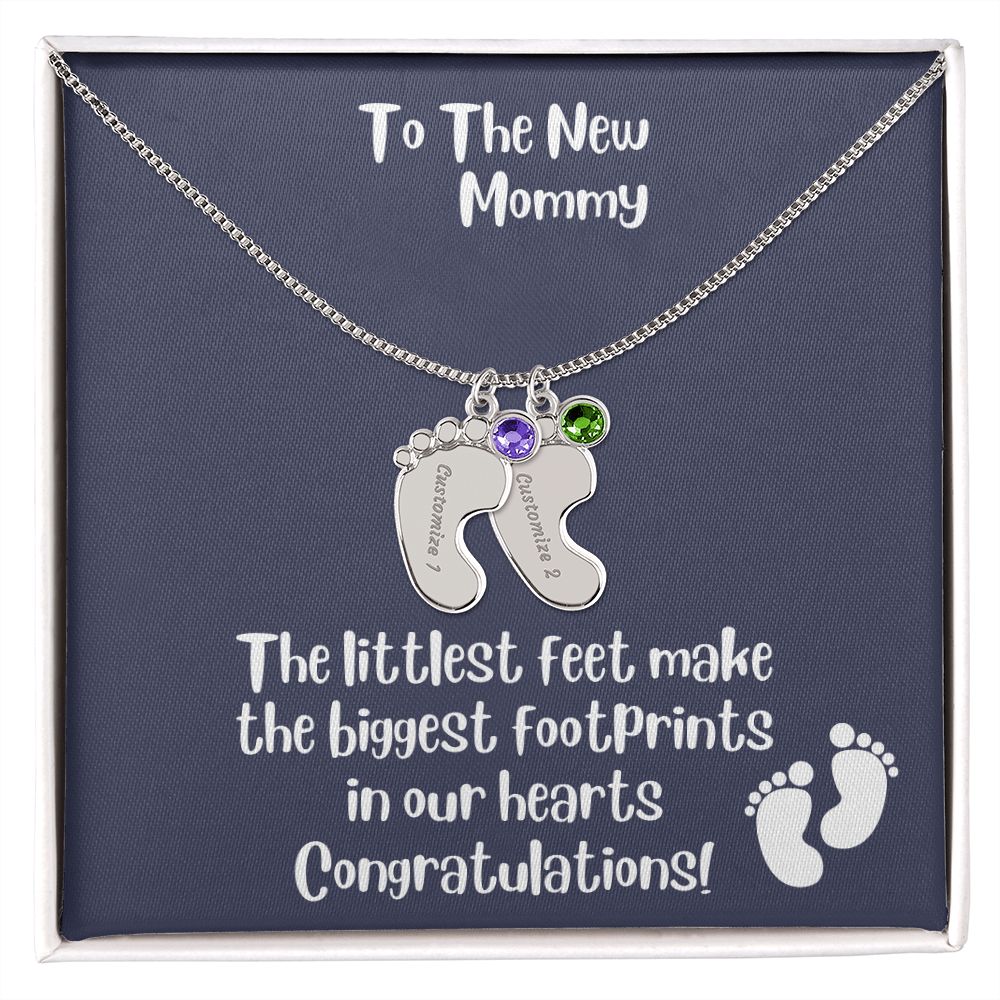 Mom Gift: Personalized Engraved Birthstone Baby Foot Necklace For The New Mother - Pick Name & Birthstone - giftingstop