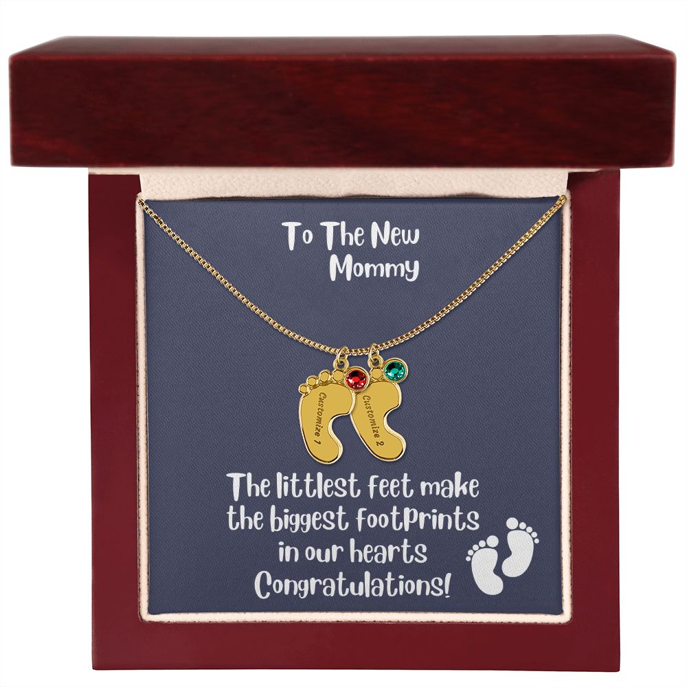 Mom Gift: Personalized Engraved Birthstone Baby Foot Necklace For The New Mother - Pick Name & Birthstone - giftingstop
