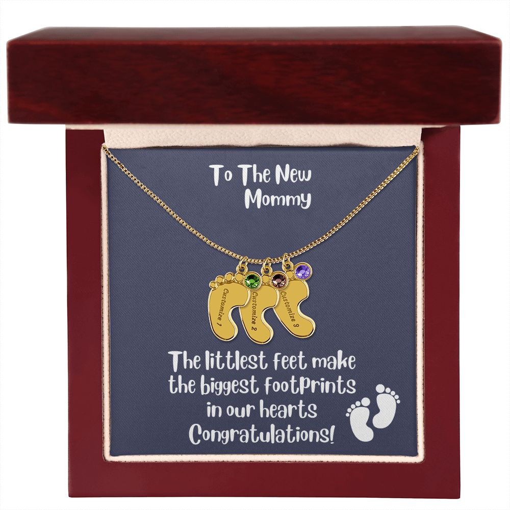 Mom Gift: Personalized Engraved Birthstone Baby Foot Necklace For The New Mother - Pick Name & Birthstone - giftingstop