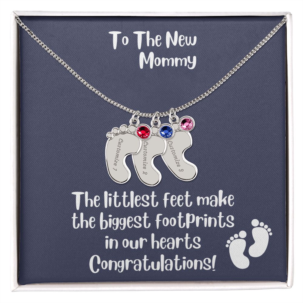 Mom Gift: Personalized Engraved Birthstone Baby Foot Necklace For The New Mother - Pick Name & Birthstone - giftingstop