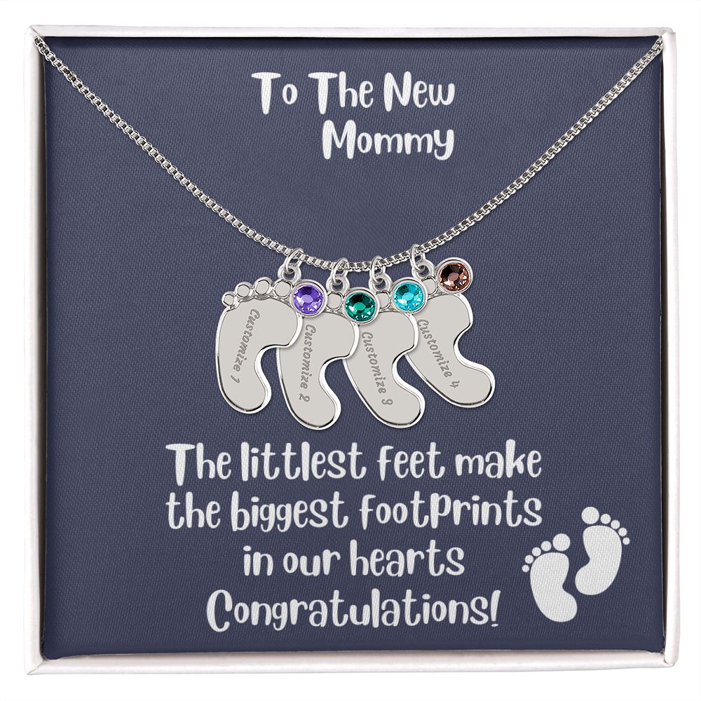 Mom Gift: Personalized Engraved Birthstone Baby Foot Necklace For The New Mother - Pick Name & Birthstone - giftingstop