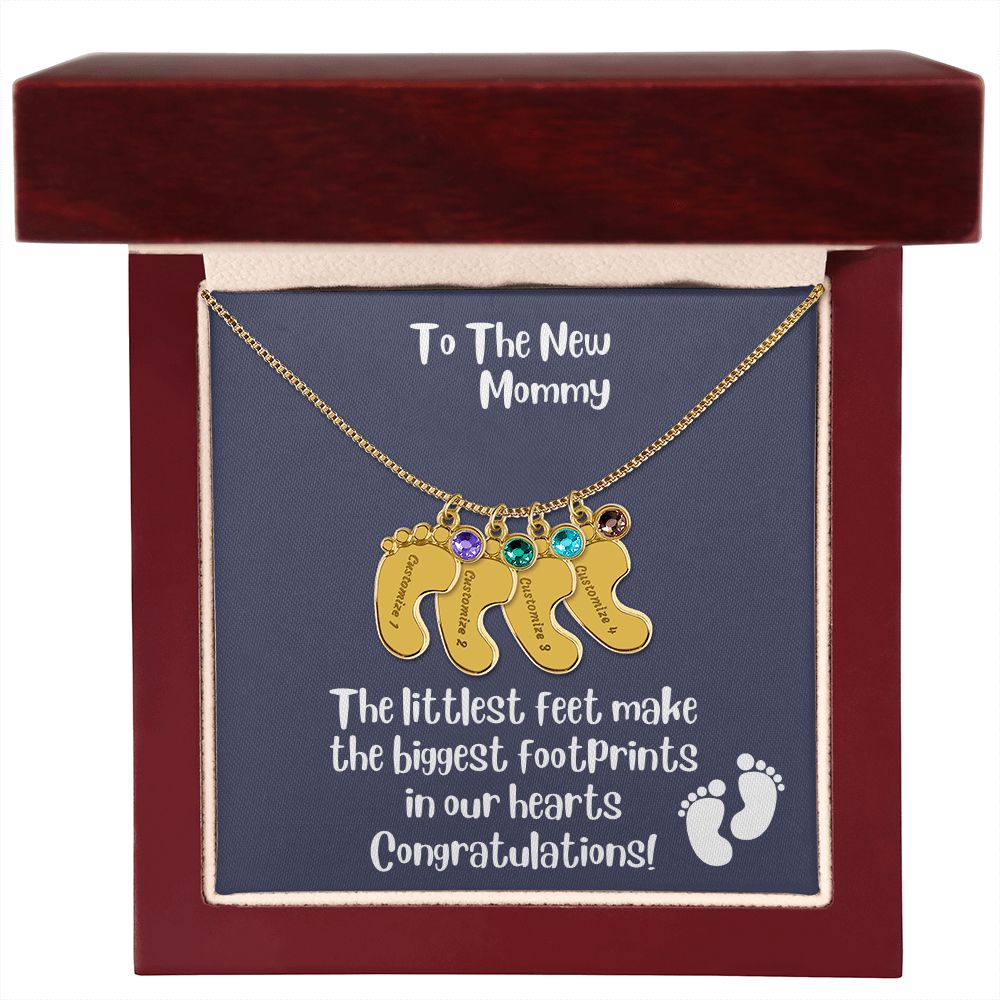 Mom Gift: Personalized Engraved Birthstone Baby Foot Necklace For The New Mother - Pick Name & Birthstone - giftingstop