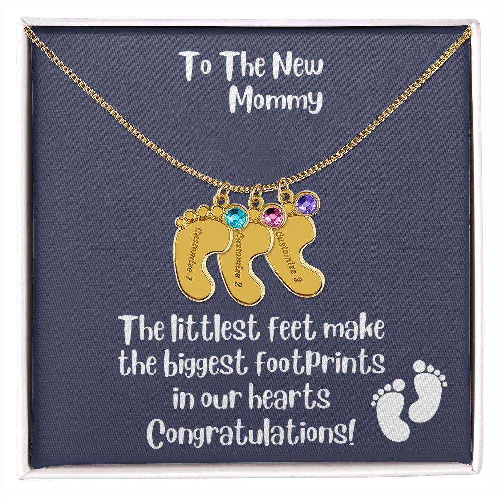 Mom Gift: Personalized Engraved Birthstone Baby Foot Necklace For The New Mother - Pick Name & Birthstone - giftingstop