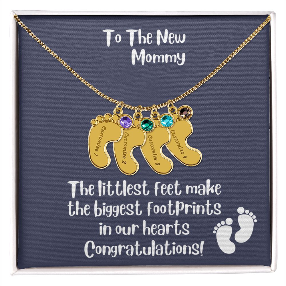 Mom Gift: Personalized Engraved Birthstone Baby Foot Necklace For The New Mother - Pick Name & Birthstone - giftingstop