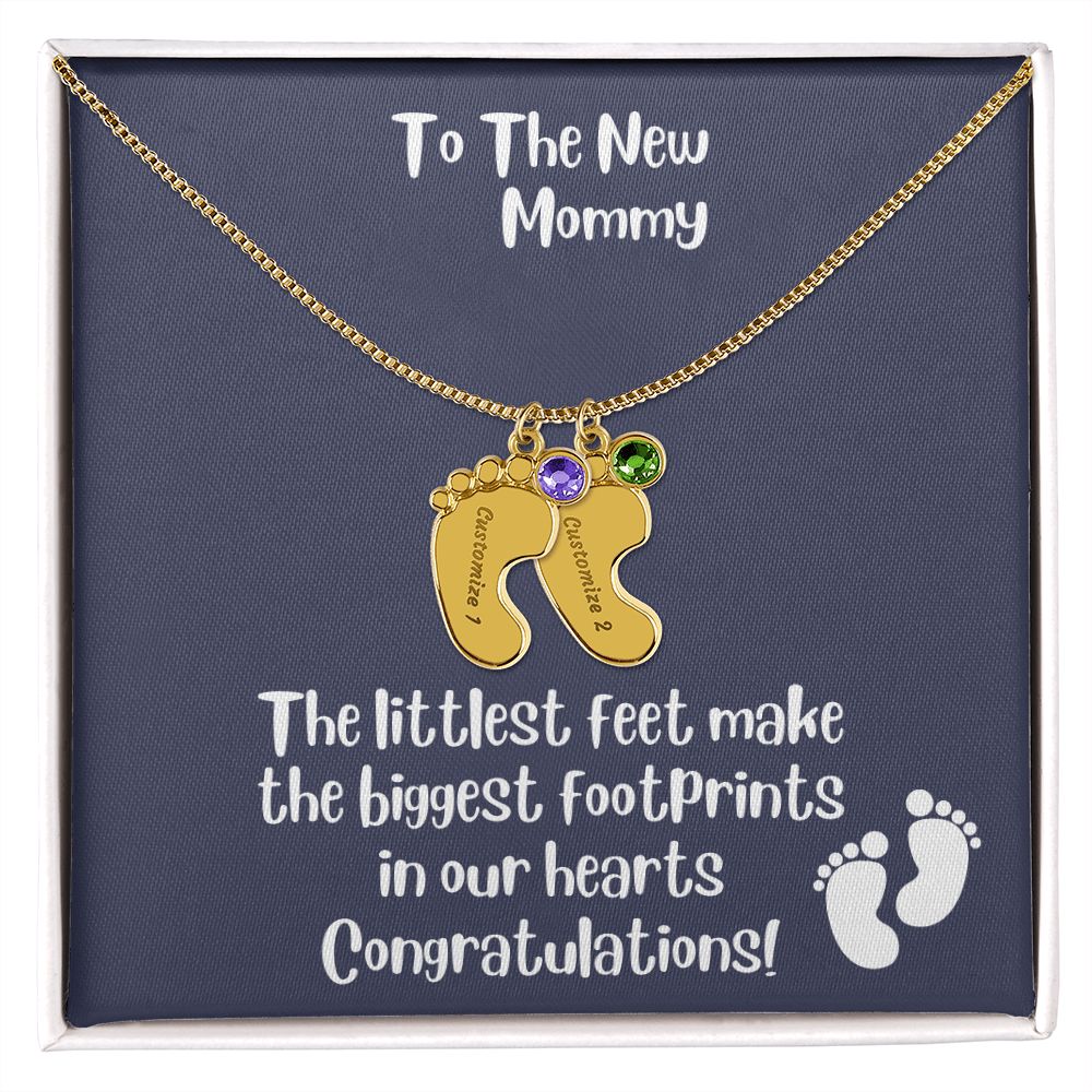 Mom Gift: Personalized Engraved Birthstone Baby Foot Necklace For The New Mother - Pick Name & Birthstone - giftingstop