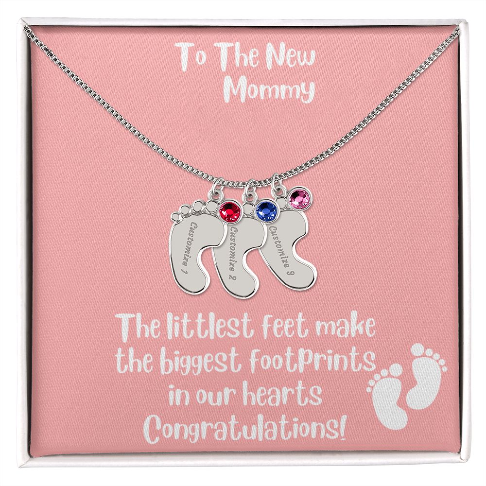 Mother's Day Gift Personalized Baby Feet Birthstone Engraved Necklace for the New Mom - Pick Name & Birthstone - giftingstop