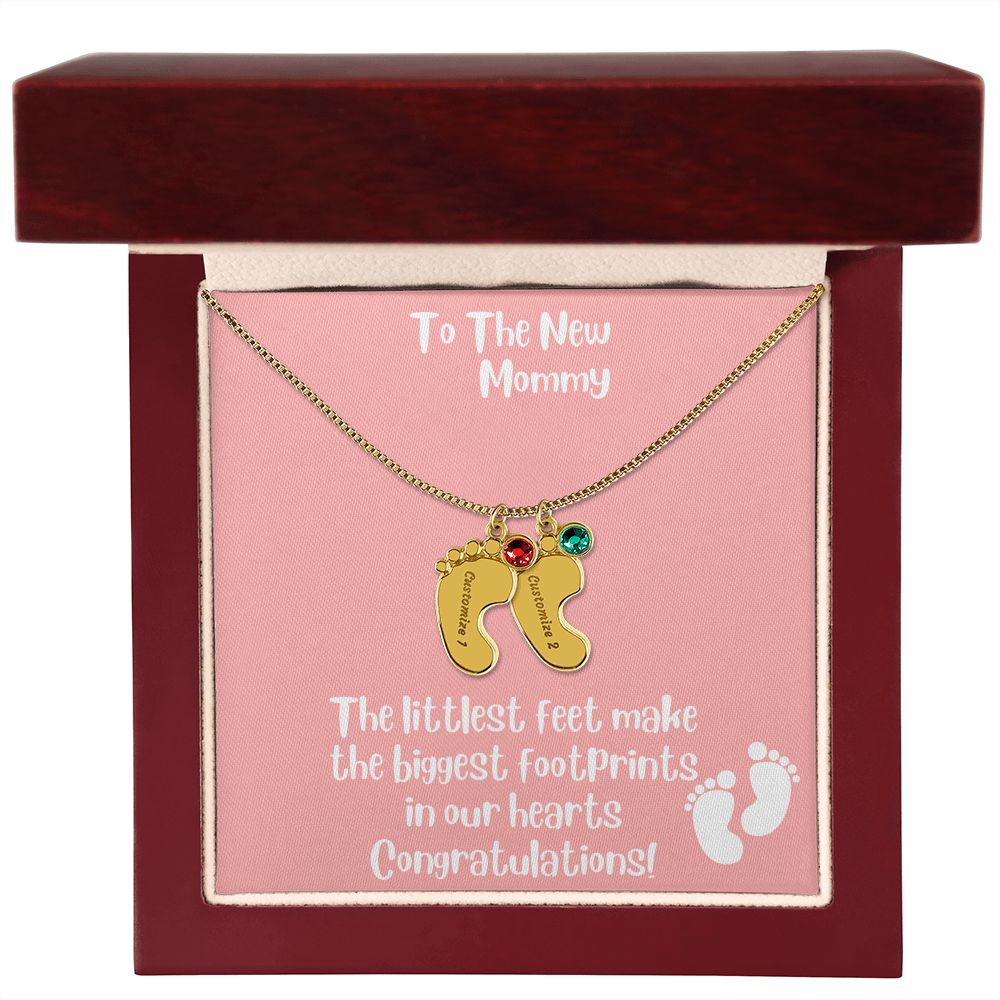 Mother's Day Gift Personalized Baby Feet Birthstone Engraved Necklace for the New Mom - Pick Name & Birthstone - giftingstop