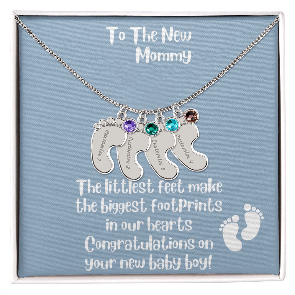New Mom Gift: Personalized Engraved Birthstone Baby Foot For The New Mother - Pick Name and Birthstone - giftingstop