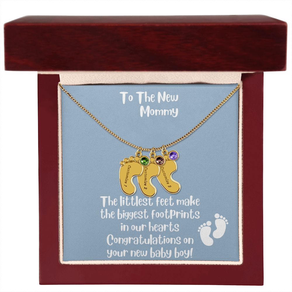 New Mom Gift: Personalized Engraved Birthstone Baby Foot For The New Mother - Pick Name and Birthstone - giftingstop