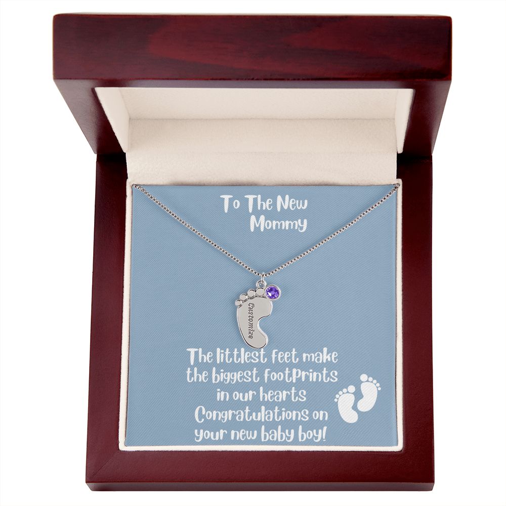 New Mom Gift: Personalized Engraved Birthstone Baby Foot For The New Mother - Pick Name and Birthstone - giftingstop