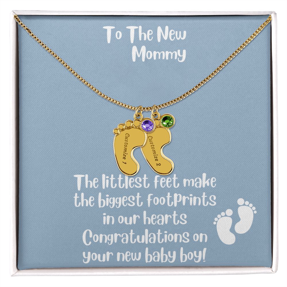 New Mom Gift: Personalized Engraved Birthstone Baby Foot For The New Mother - Pick Name and Birthstone - giftingstop