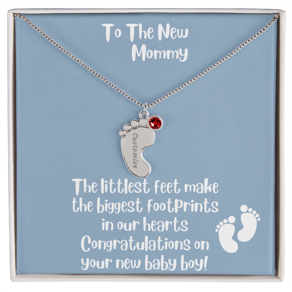 New Mom Gift: Personalized Engraved Birthstone Baby Foot For The New Mother - Pick Name and Birthstone - giftingstop