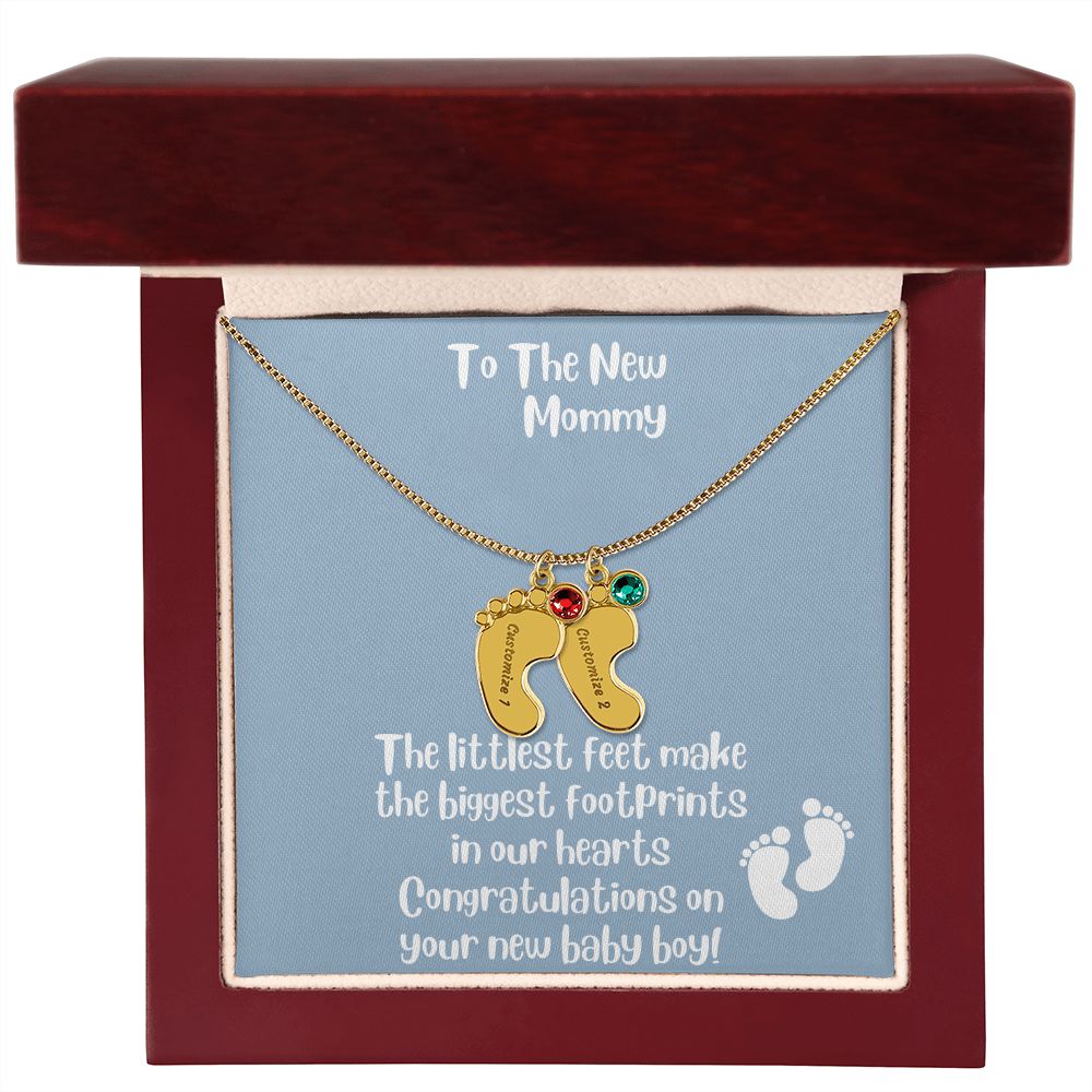 New Mom Gift: Personalized Engraved Birthstone Baby Foot For The New Mother - Pick Name and Birthstone - giftingstop