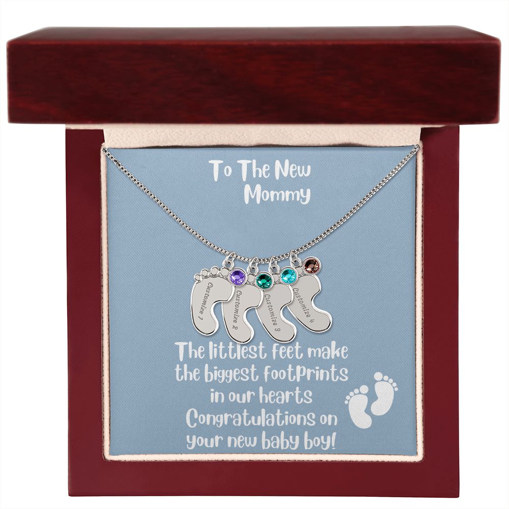 New Mom Gift: Personalized Engraved Birthstone Baby Foot For The New Mother - Pick Name and Birthstone - giftingstop