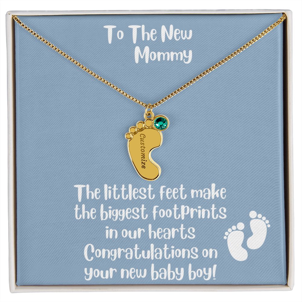 New Mom Gift: Personalized Engraved Birthstone Baby Foot For The New Mother - Pick Name and Birthstone - giftingstop