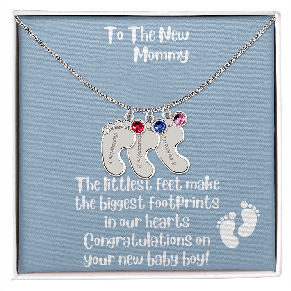 New Mom Gift: Personalized Engraved Birthstone Baby Foot For The New Mother - Pick Name and Birthstone - giftingstop