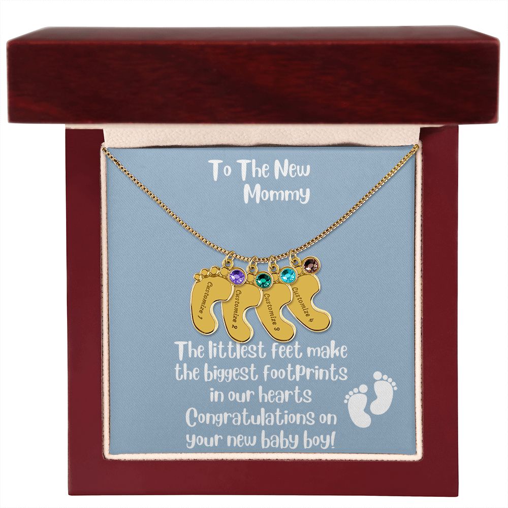 New Mom Gift: Personalized Engraved Birthstone Baby Foot For The New Mother - Pick Name and Birthstone - giftingstop